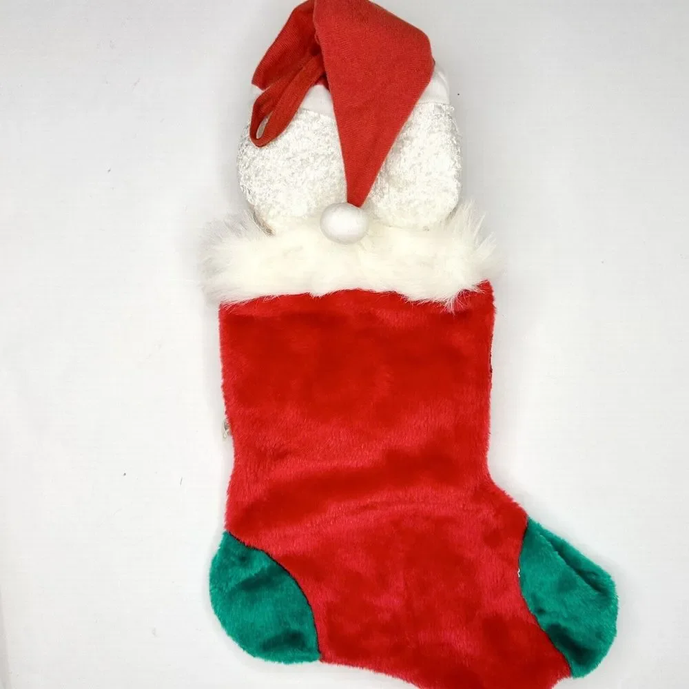 Christmas Stocking Santa Red w/ Santa‎ Head Top Open Preowned 80’s 90’s